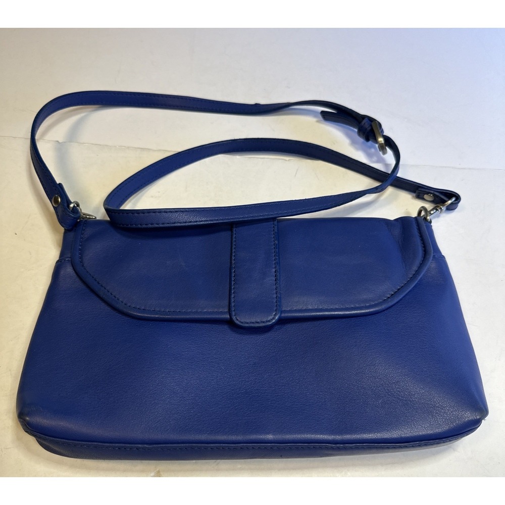 LL BEAN Leather Navy Blue Cross Body‎ Purse 10" x 6" x 3" Cute